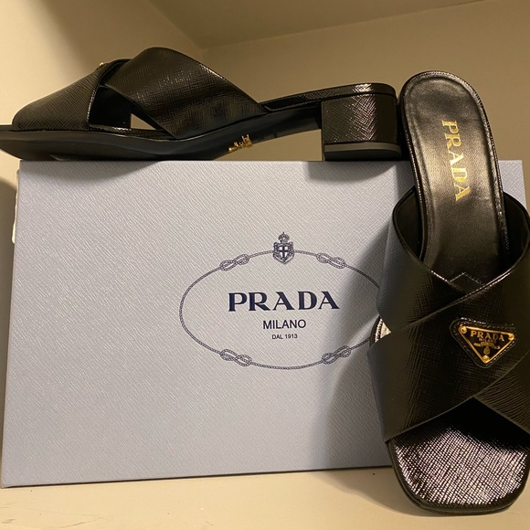 Prada Shoes - Prada  Calzature Black Leather Mules